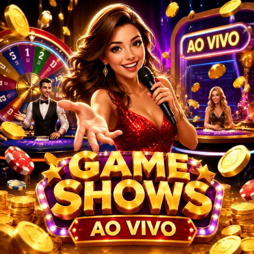 Game show ao vivo com apresentador e luzes coloridas no estúdio